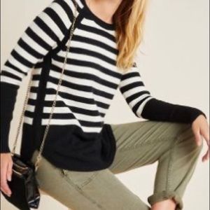 Anthropologie Rebekah Tunic Sweater Black and White Stripped Size XL